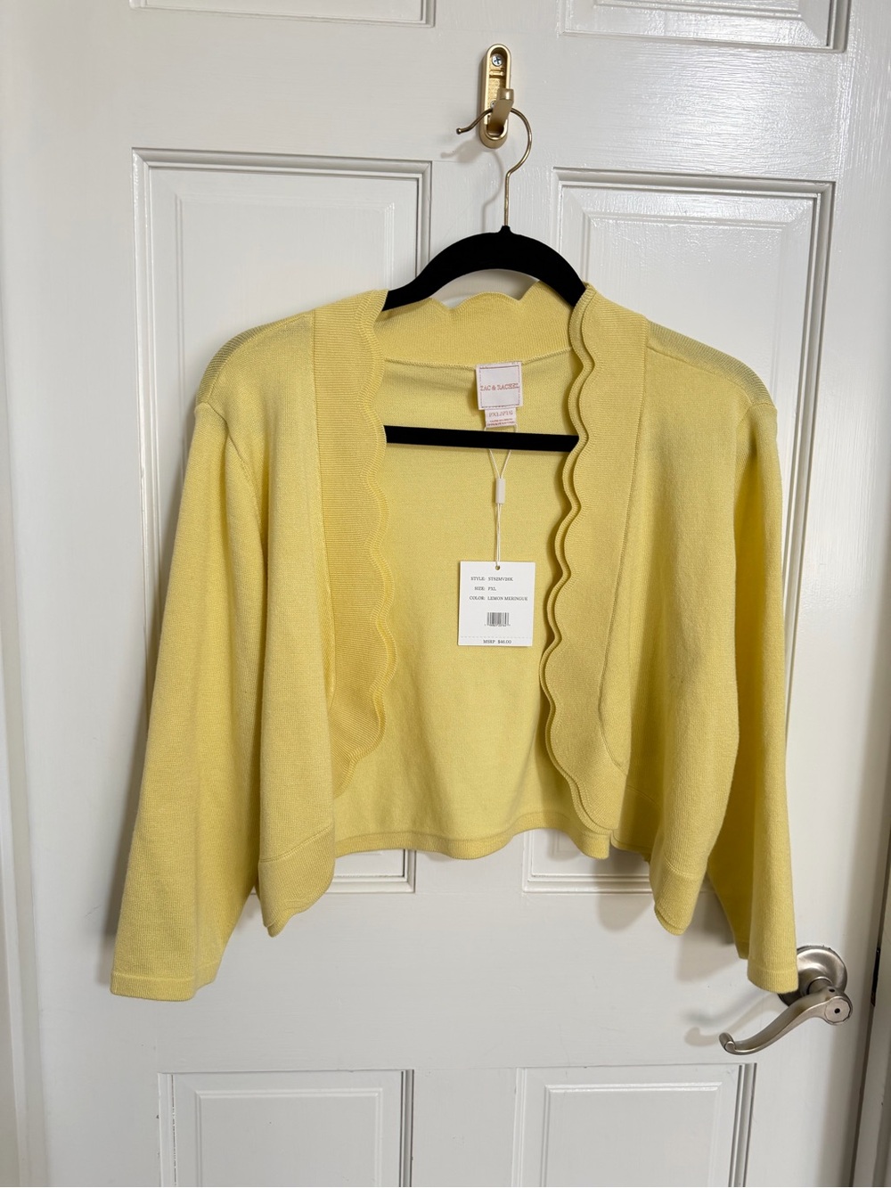 NWT Zac & Rachel Scalloped Cropped Open Front Yellow Cardigan Sweater Size XLP - Picture 2 of 4